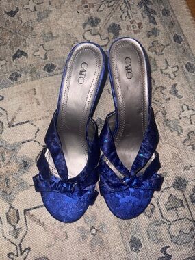 Royal Blue Vintage Satin Slide Heels